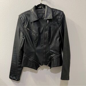 Blank NYC Black Faux Vegan Leather Jacket with Zipper Accents Front Zip Pocket